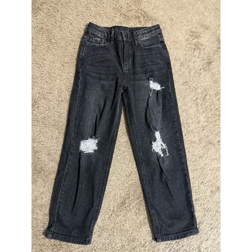 Evsie Girls Jeans black washed  adjustable waist distressed Size 9 Short